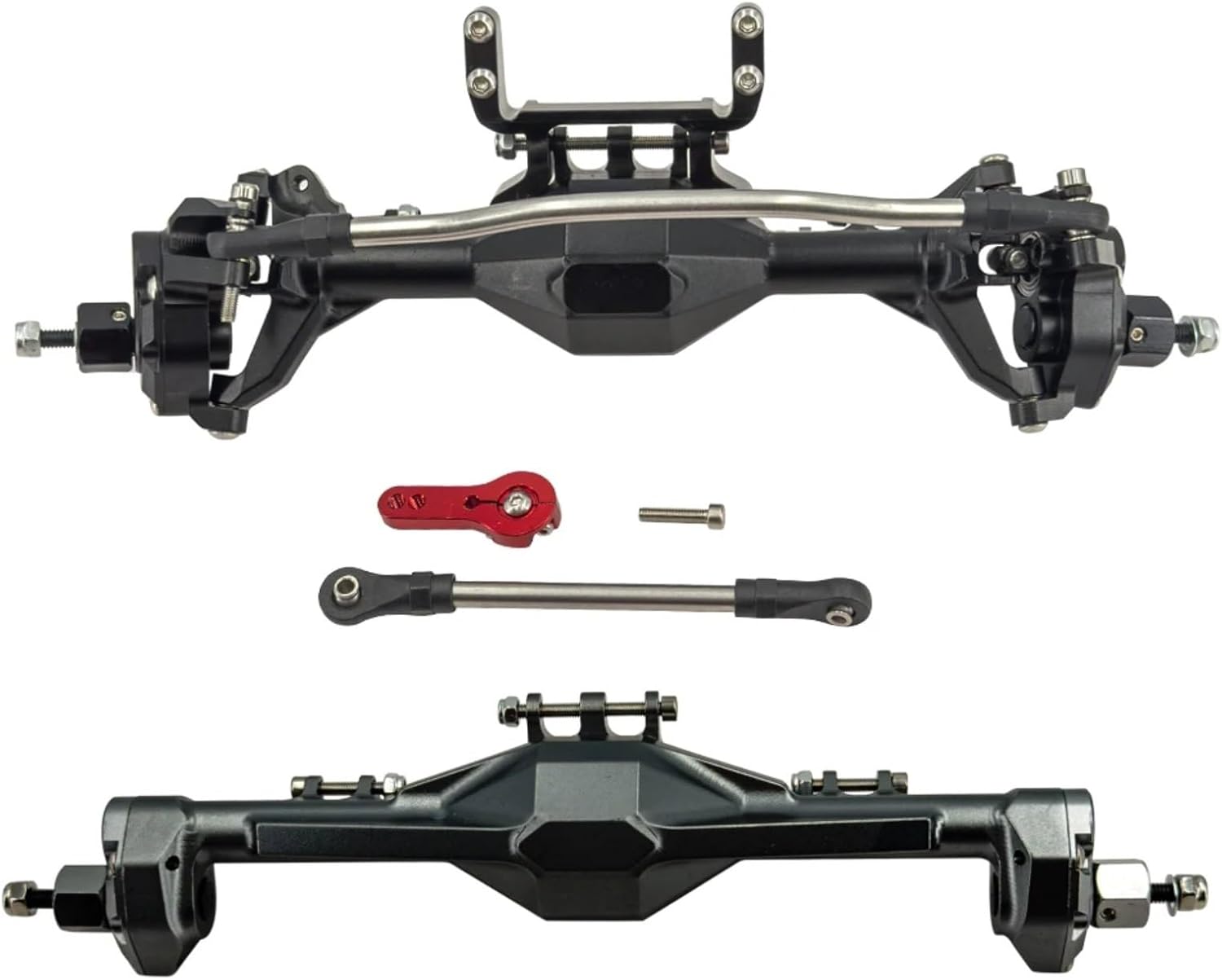 RC Car Parts for Axial for Scx10 Ii 1/10 Rc Crawler Car 6x6 Axles Set Kit Front and Rear Upgrade Parts Aluminum Metal Extended Wide Accessories(Black,Front Rear Axle)