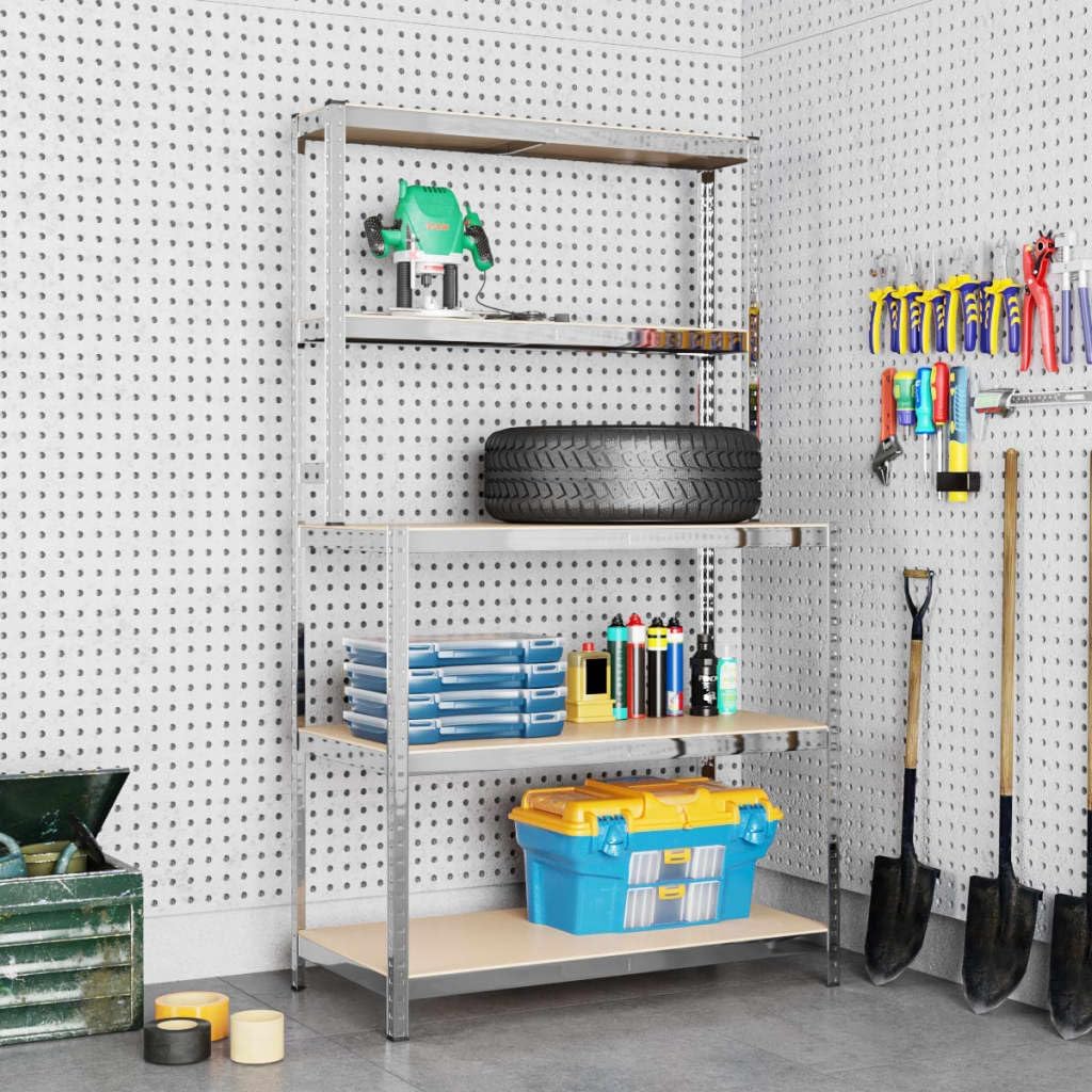 5-Layer Work Table,Carbon Steel Shelving, Book Shelf for Kitchen Bathroom Warehouse, Pantry, Kitchen Garage with Shelves Silver Steelandengineered Wood