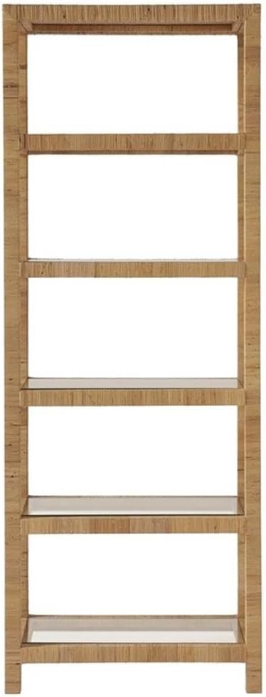 Coastal Living Escape Long Key Woven Rattan Wood 5 Shelf Bookcase with Glass Shelves
