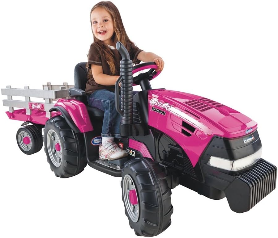 Peg Perego Case IH Magnum Tractor and Trailer 12 Volt Ride on, Pink