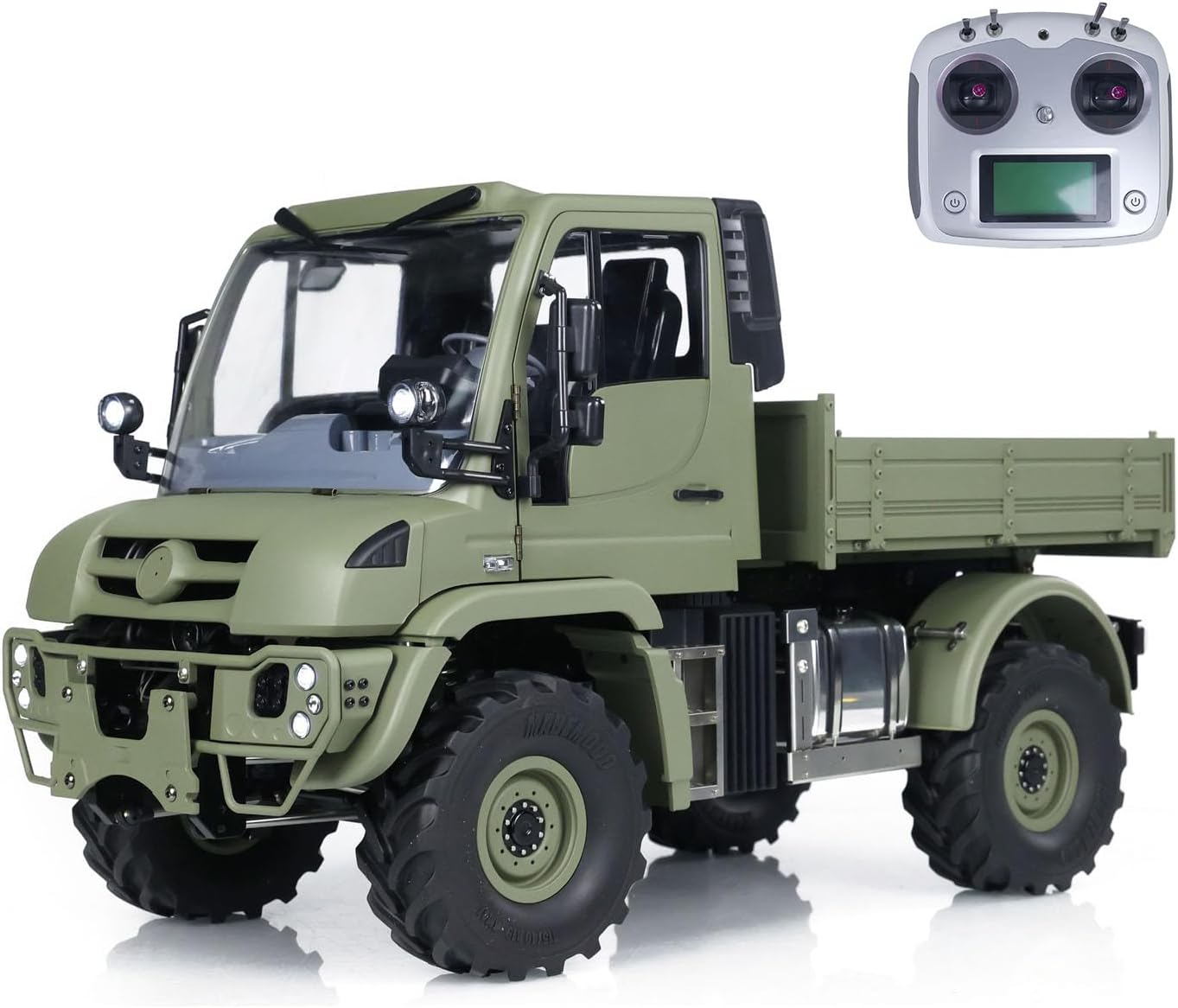 1/10 Metal Bucket RC Off-Road Vehicles U423 4x4 Remote Control Crawler Car Model 2-Speed Transmission Differential-Lock Axles Light Sound Hobby Grade Model(Matte Military Green)