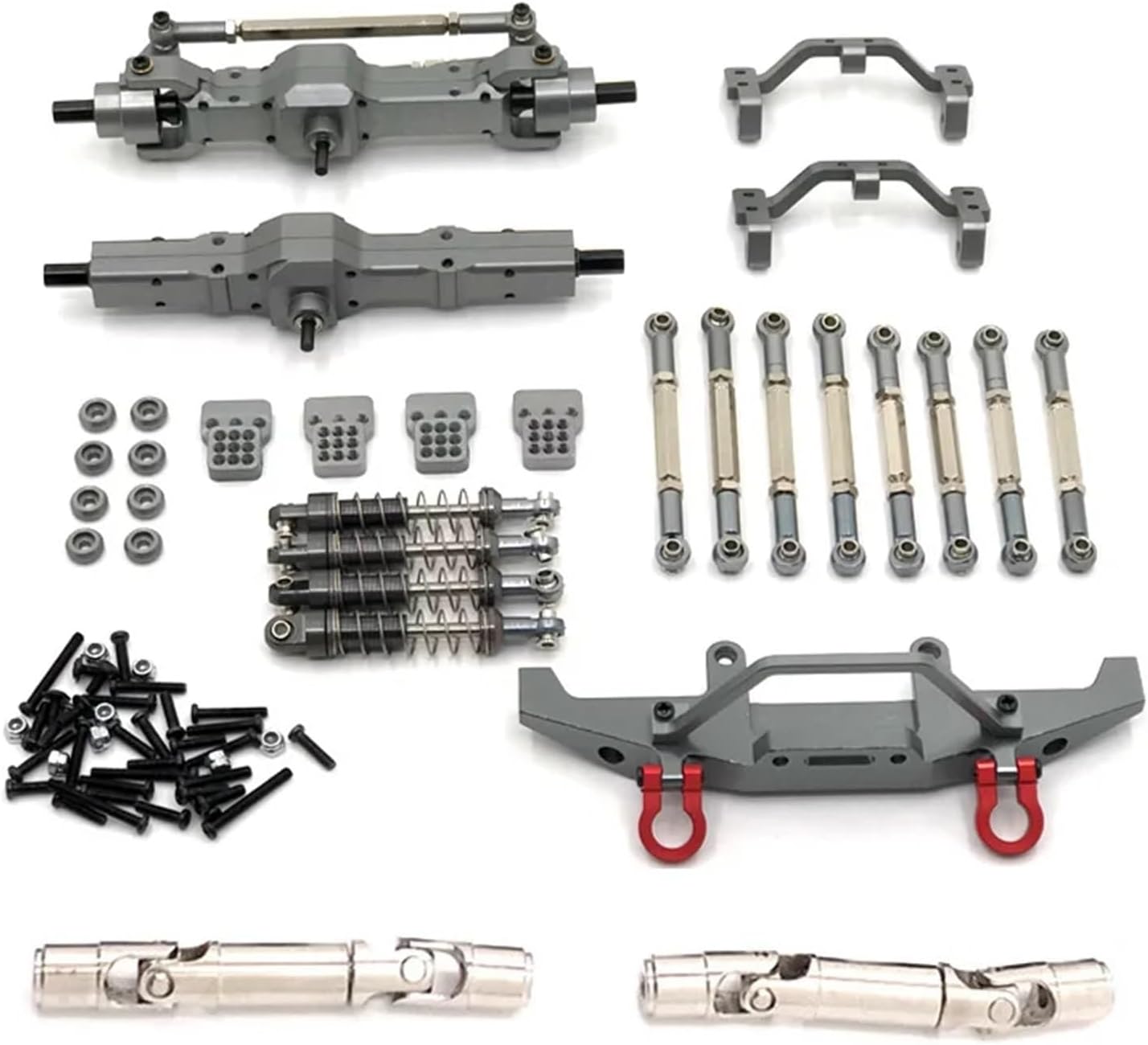 RC Car Accessories Compatible with WPL C14 C24 C24-1 Metal Front Rear Axle for Chassis Link Rod Pull Rod Mount Shock Absorber Set 1/16 RC Car Upgrade Parts ﻿(Gray)