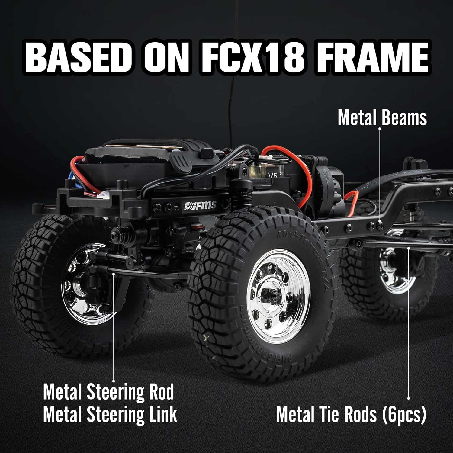 FCX18 FMS 1/18 Chevrolet K10 RC Truck, Officially Licensed 4WD RC Crawler 2 Speeds Switch with LED Lights, Off-Road RC Model for Adults (Black)