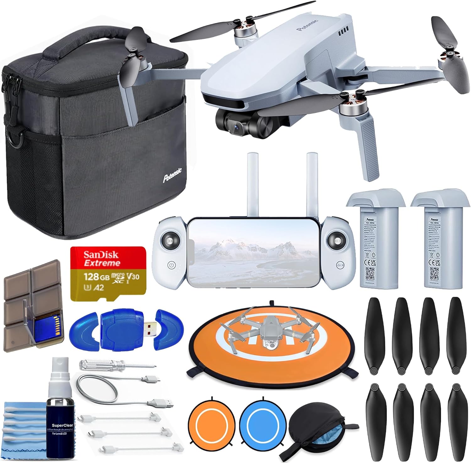 Potensic ATOM SE GPS Drone with 4K EIS Camera, Under 249g, 4KM FPV Transmission, Auto Return, Lightweight and Foldable Drone for Adults Bundle with 128GB Memory, Landing Pad + More