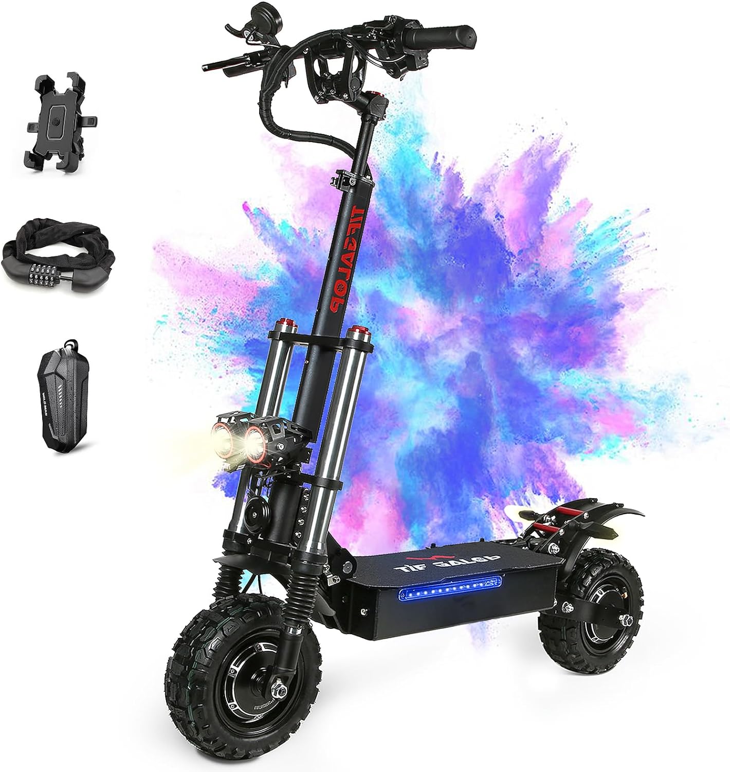 60V 38AH/27AH Electric Scooter Adult,6000W Dual Motors Max Speed 50MPH, Range 45-60 Miles Foldable Electric Scooter with Seat, Dual Suspension All Terrain E-Scooter