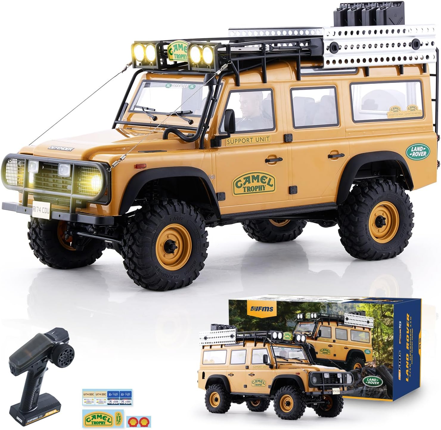 BEEZRC FMS 1/10 FCX10 RC Crawler Officially Authorized Land Rover Series, Camel Trophy Edition RC Model 4WD RC Rock Truck, 2.4Ghz Hobby Grade, RC Off Road Vehicle for Adults RS(Defender 110)