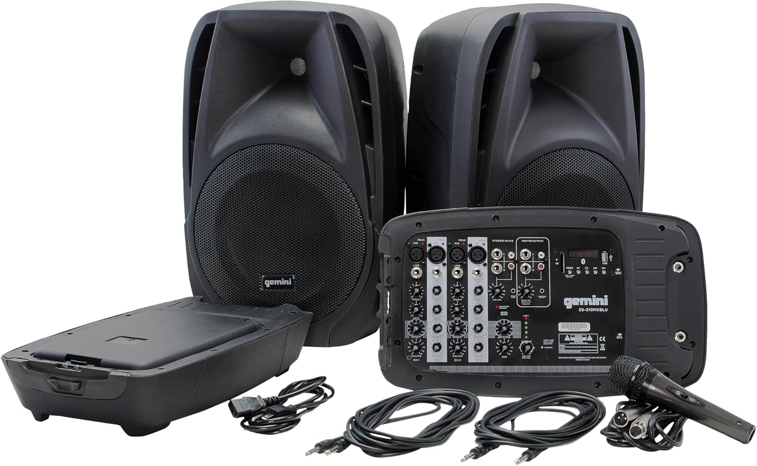 Gemini Portable PA System with Bluetooth, 600W Powered System with 6-Channel Mixer, Dual 10