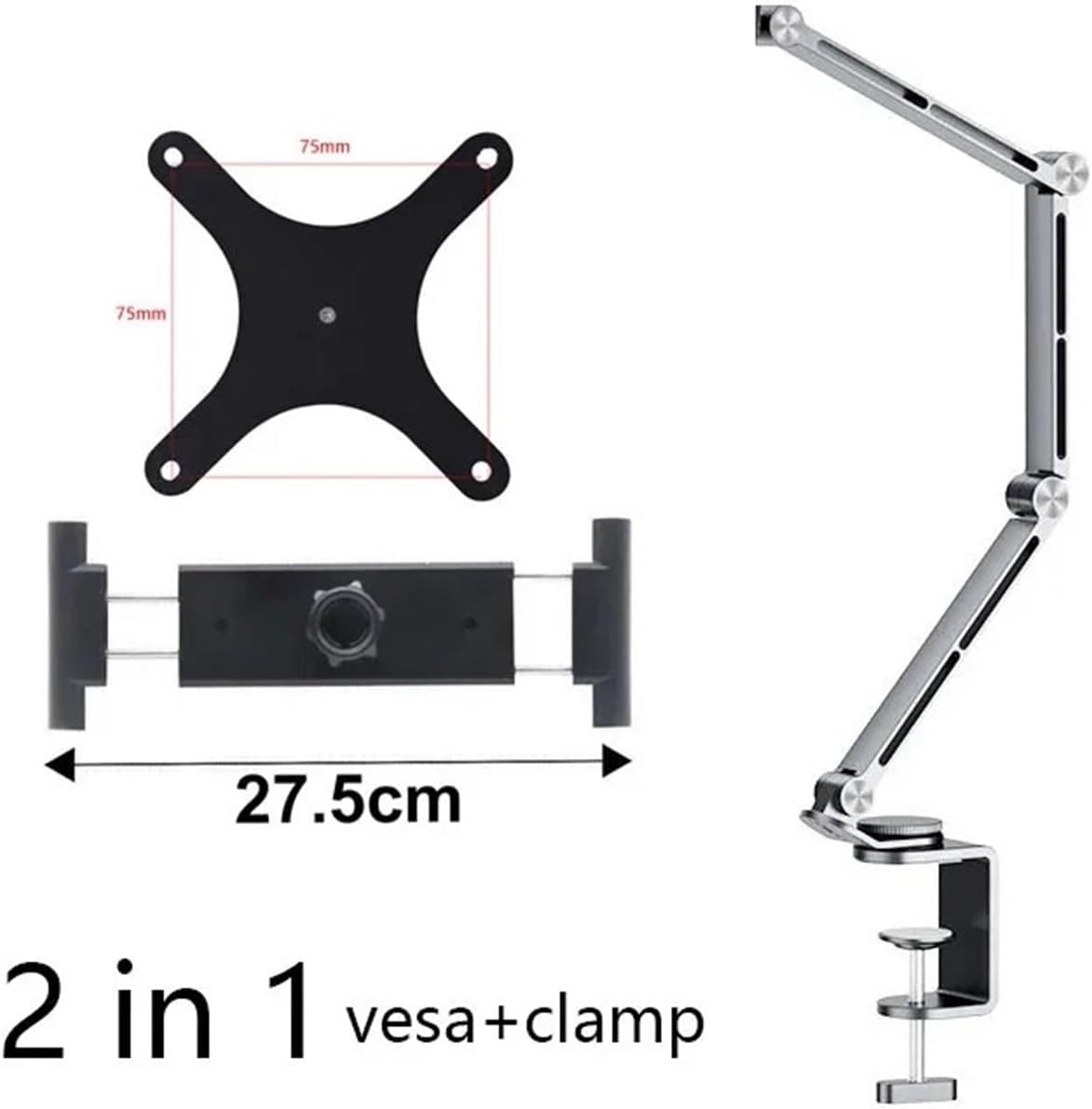 Portable Monitor Stand Foldable Aluminum Alloy Three-Arm Desktop Lifter 360 Degree Rotation VESA Mount 14/15.6/17.3 Inch Extended Display(2 in 1)