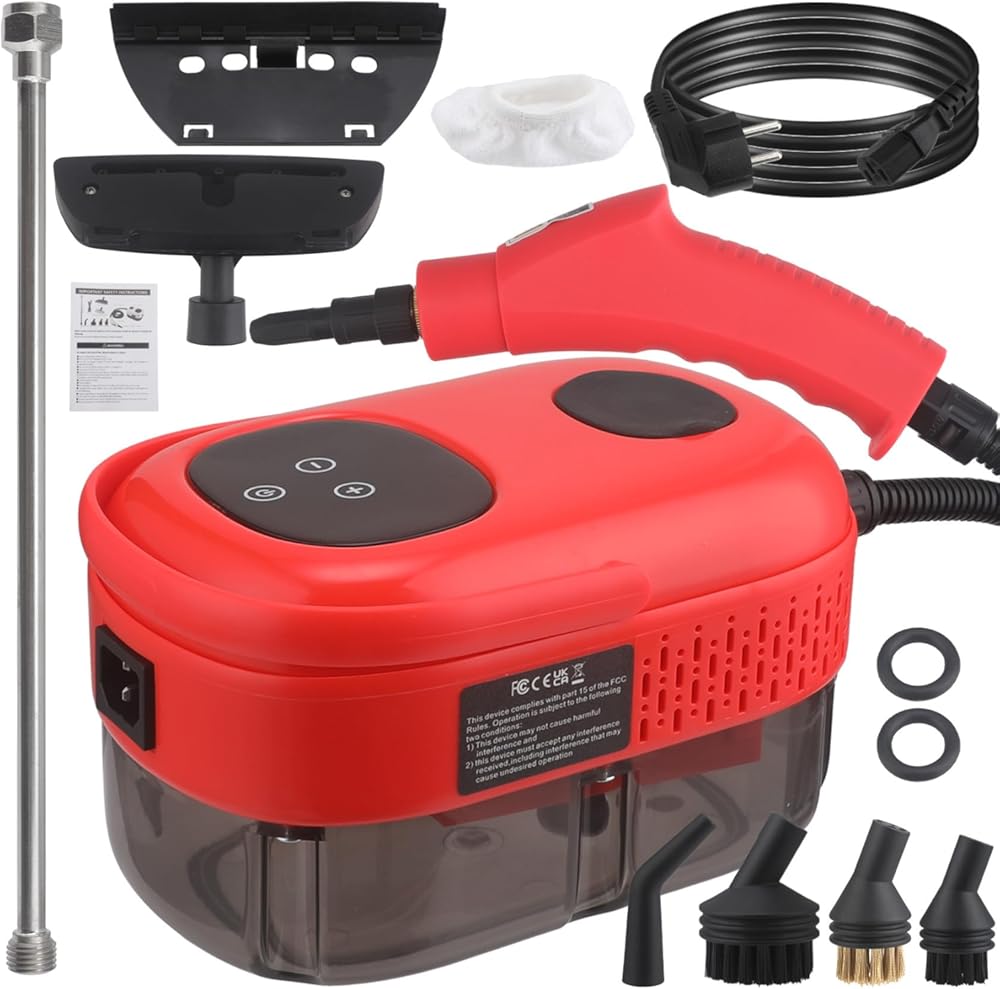 Steam Cleaner with Smart Touch Screen, High Pressure Steamer for Cleaning, Handheld Steam Cleaner for Home, Hardwood Floor Steam Cleaner (Red)