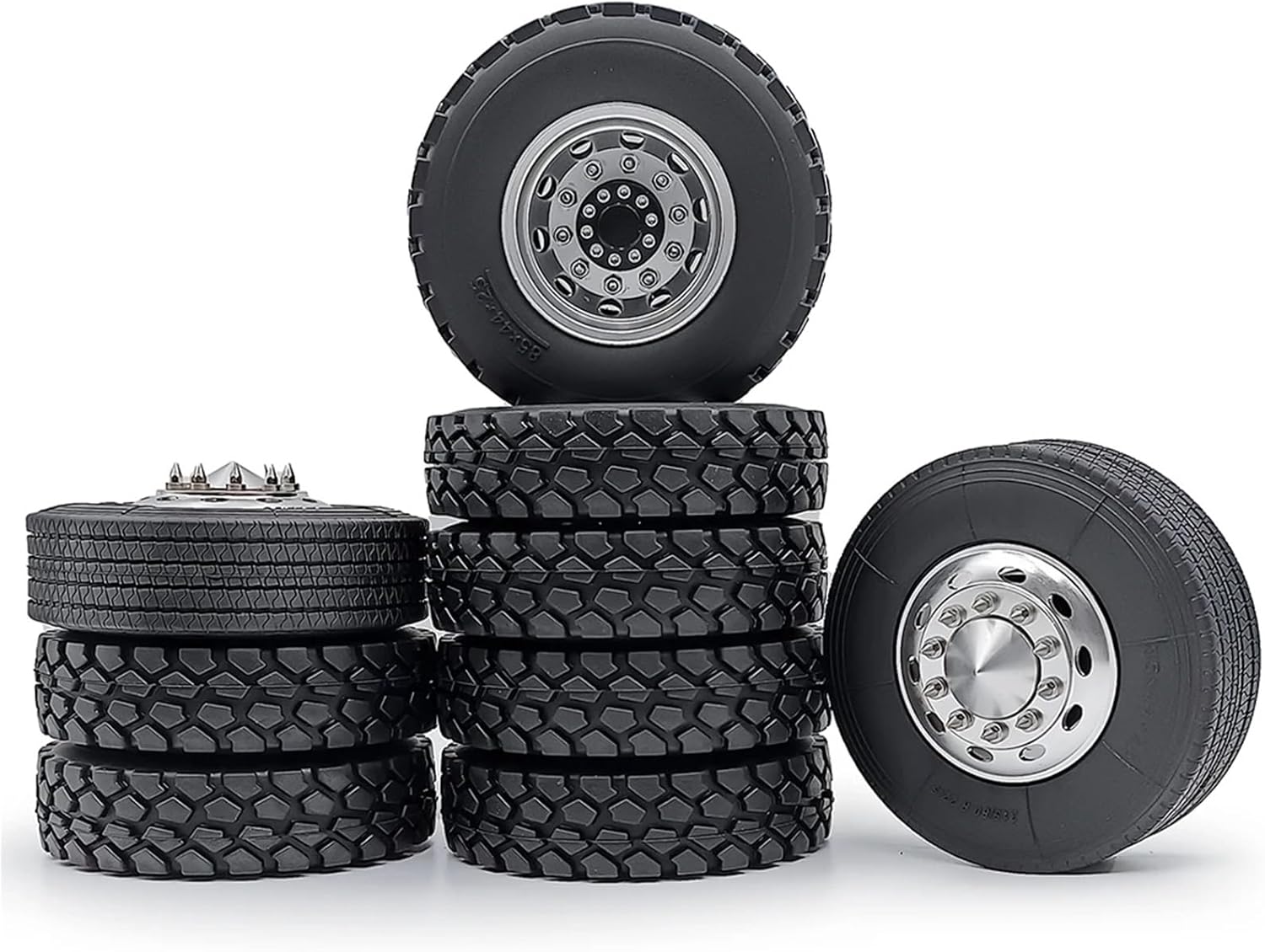 For Tamiya 1/14 Front Rear Wheel Tires 6x6 Complete Set RC Truck Tractor Trailer Cargo For Climbing Car Upgrade Parts Models