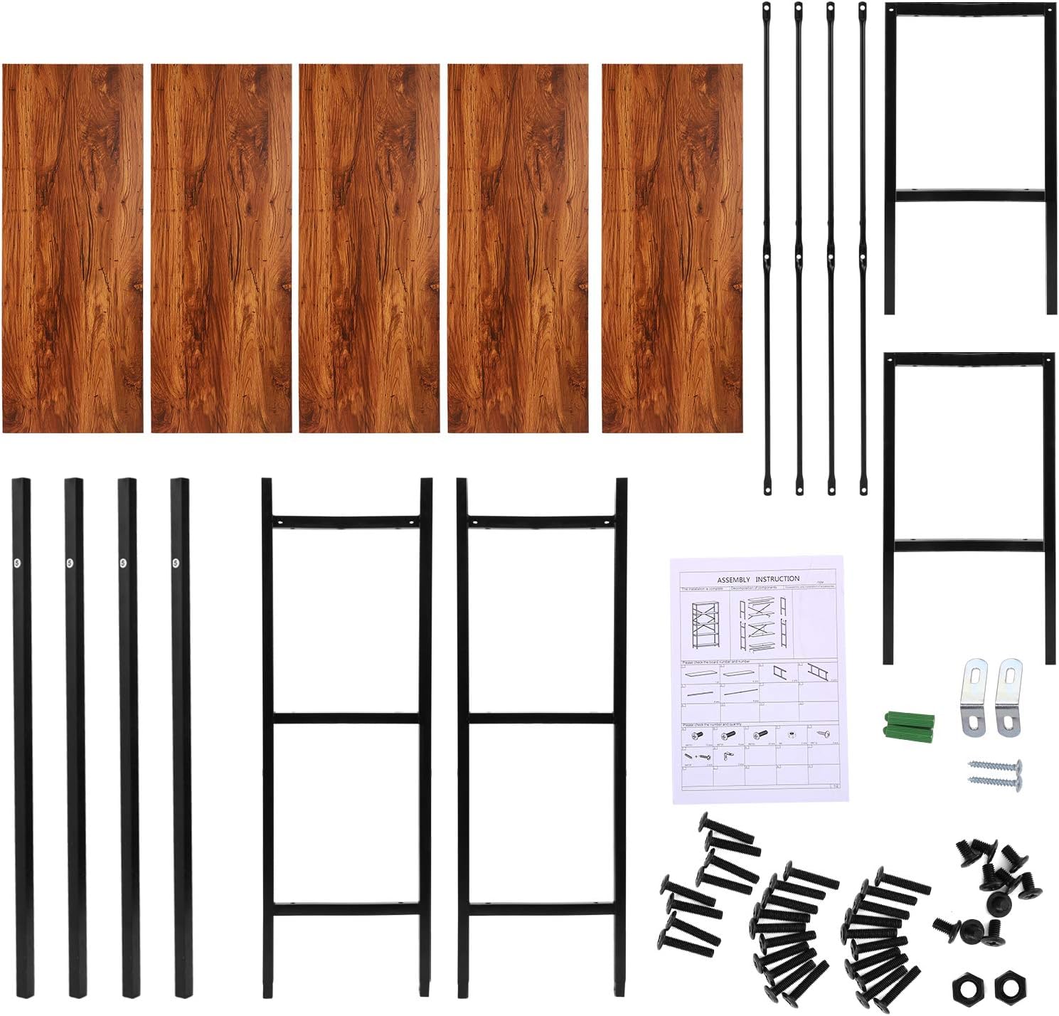 Modrine 4 Shelf Bookcase, Bookshelf Industrial Style Metal and Wood Bookshelves, Open Wide Home Office Book Shelf