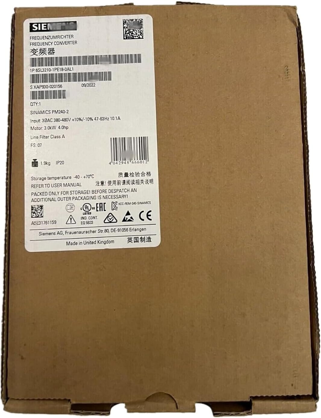 6SL3210-1PE18-0AL1 Servo Drive 3Kw 4Hp 6SL32101PE180AL1 Sealed in Box 1 Year Warranty