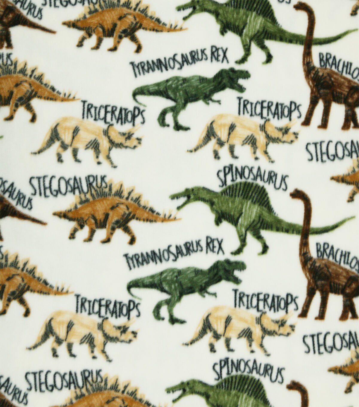 Dinosaurs & Names on Cream Anti Pill Fleece Fabric