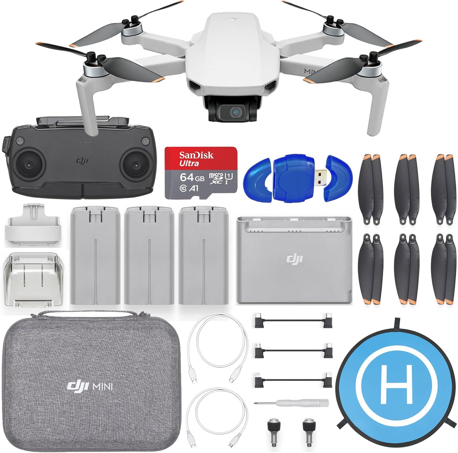 DJI Mini SE Fly More Combo - Drone Quadcopter with 3-Axis Gimbal, 2.7K Camera, GPS, 30 Mins Flight Time + 64GB Memory Card, Landing Pad + Pilot Bundle (Renewed)