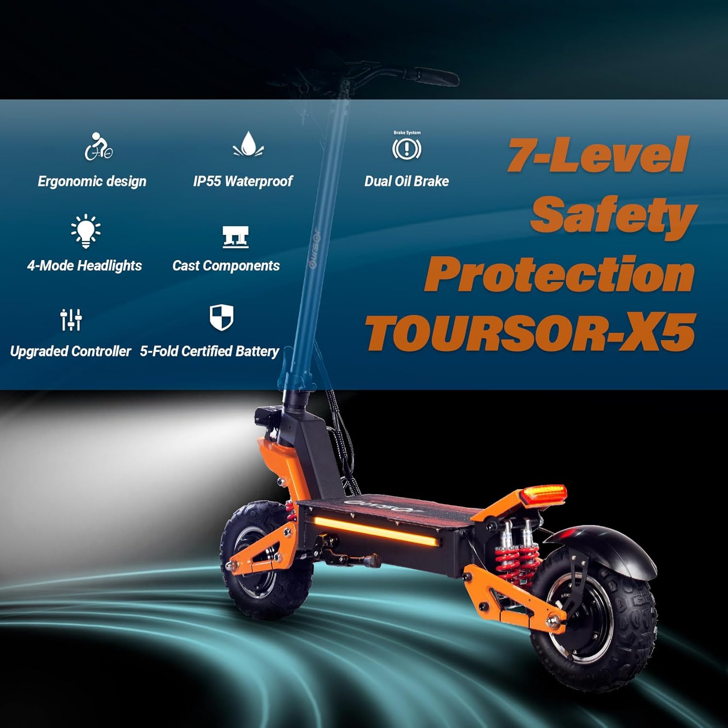 Electric Scooter Adult X5-60V 6000W Dual Motor, Top Speed 52 MPH Distance Traveled 70 Miles, 11