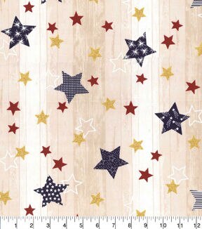 Fabric Traditions Multi Stars On Glitter Wood Grain Patriotic Cotton Fabric