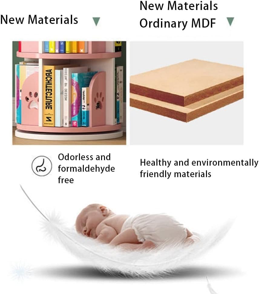 GaRcan Rotating Bookshelf Round Rotating Bookshelf Bookcase with Footprint Pattern 3/4/5-Shelf with Dolphin Motif Home High-Density Bookcase