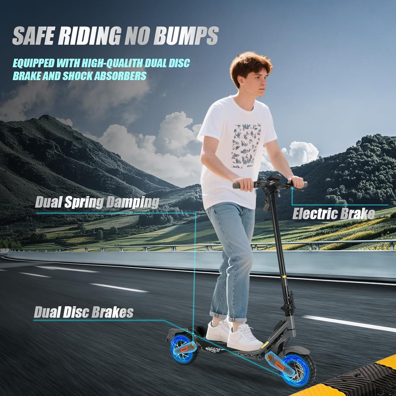 Electric Scooter for Adults, 1200/1600/5000/5600W Dual Motor Fast E Scooter, Up to 35-50 MPH Top Speed & 35-52 Miles Long Range, Dual Brake, Off-Road Tires, Foldable Scooter(UL Certificated)