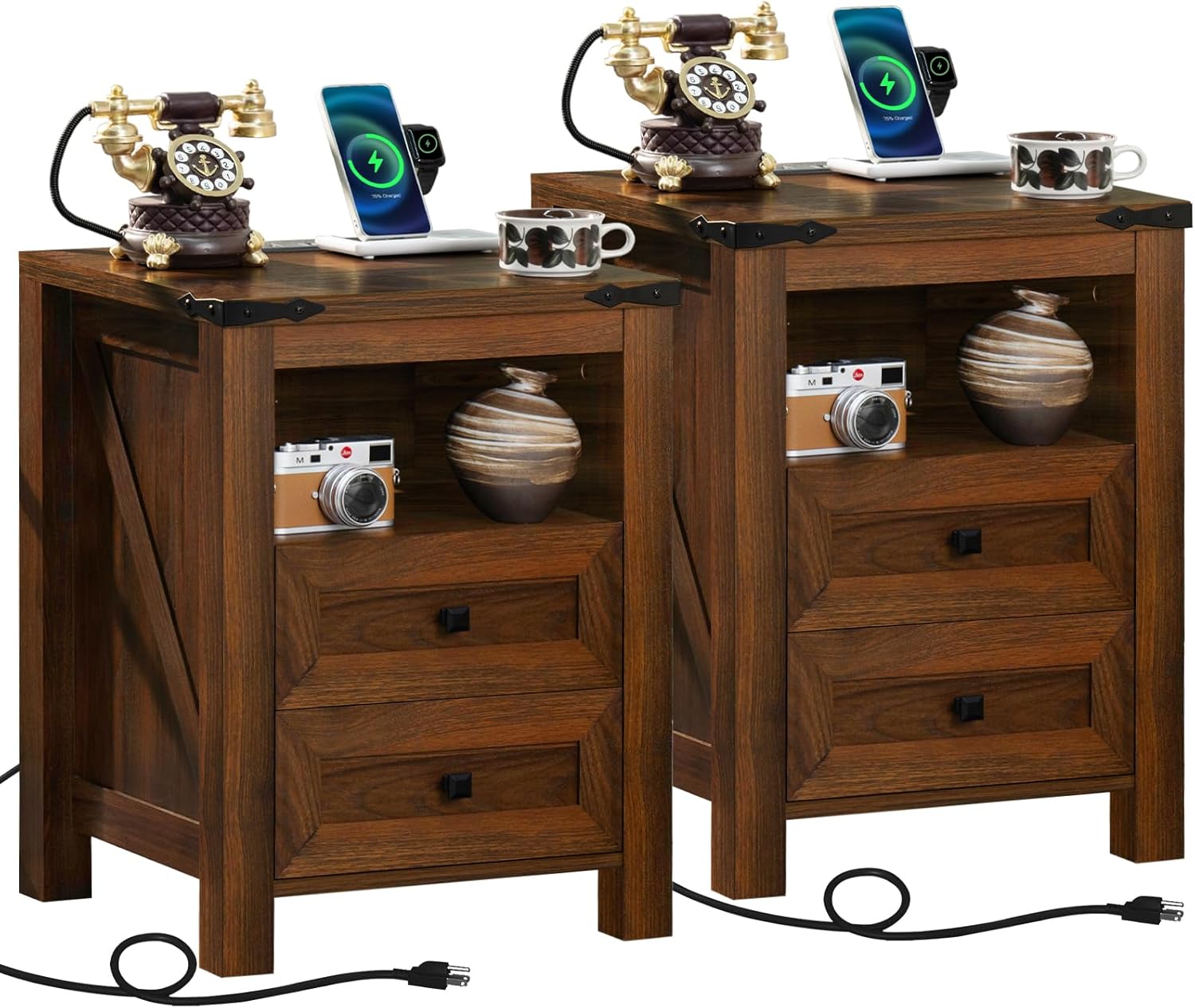 Joaxswe Nightstands Set of 2 with Charging Station