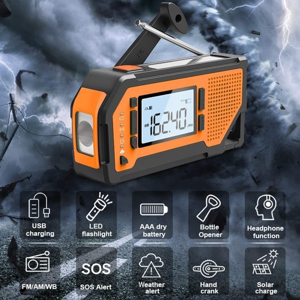 HCUCTOS Emergency Weather Radio Portable Solar Hand Crank AM/FM/NOAA Radio 4 Power Sources with LCD Screen SOS Alarm Corkscrew