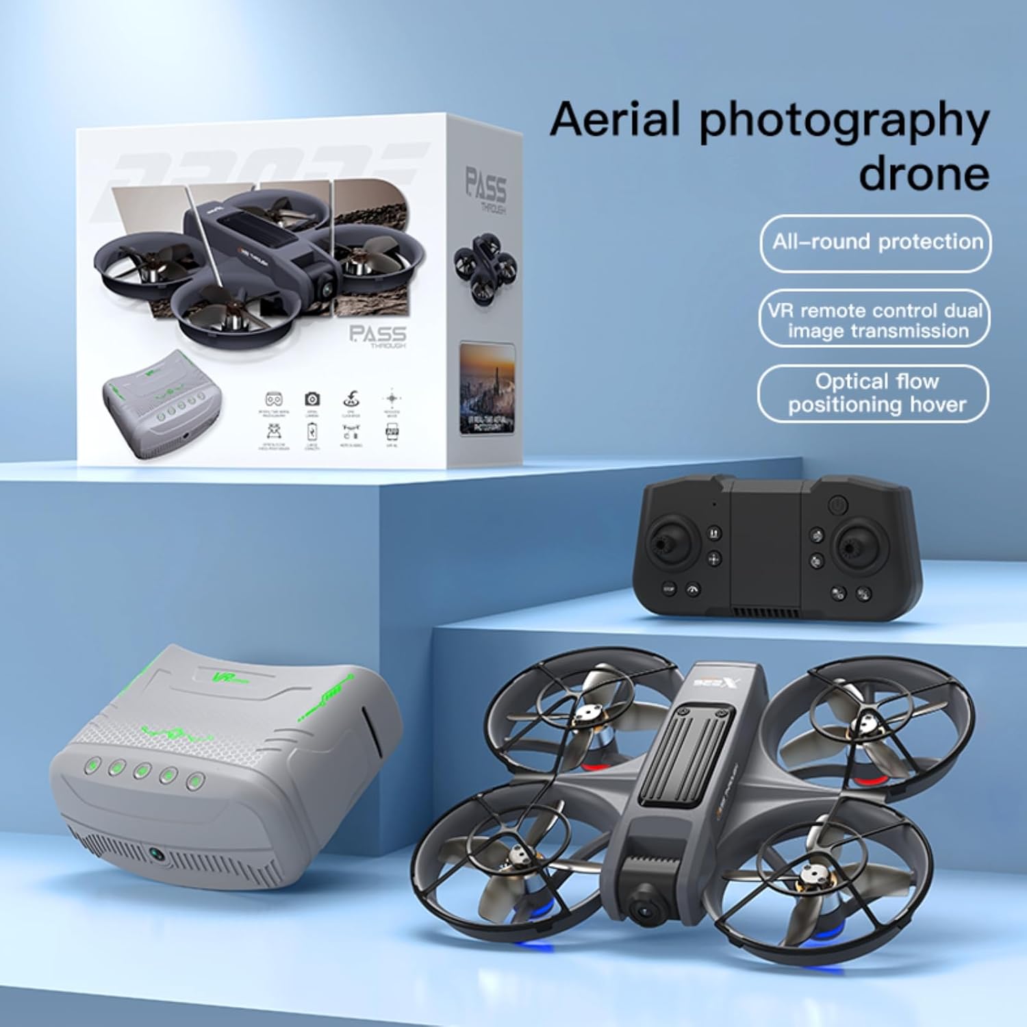 FPV Drone with Camera and VR Glasses,15 Min Flight for Beginners FPV Quadcopter And LED Lights, 360° Flip,Brushless Motor,Speed Control,One-Key Takeoff/Landing, Built-in Propeller Guard, 2 Batteries