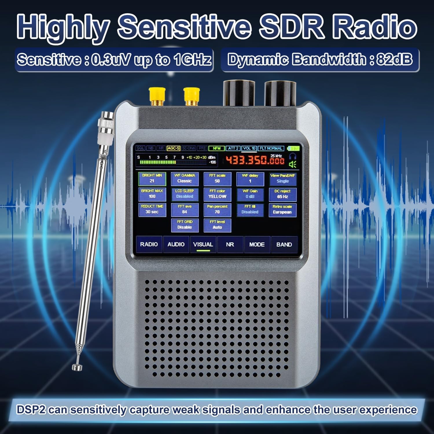 V2.4 Version Malachite DSP2 SDR Radios Receiver,Portable Full Band Shortwave Radios Receiver with 3.5 in Touch Screen,10kHz-380MHz 404MHz-2GHz AM SSB DSB CW NFM WFM,Noise Reduction 5000mAh Battery