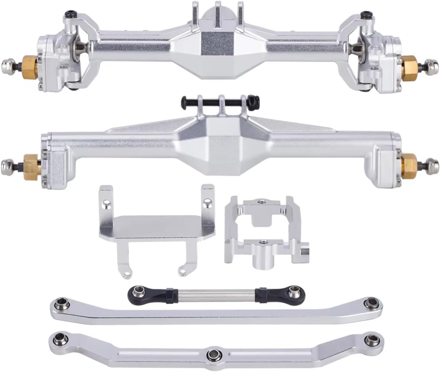 Rc Front Rear Axle for TRX4M 1/18 RC Crawler Car Axle Upgrade Parts Aluminum CNC Portal Axles +10mm with Lay Down Servo Mount Links(Silver)