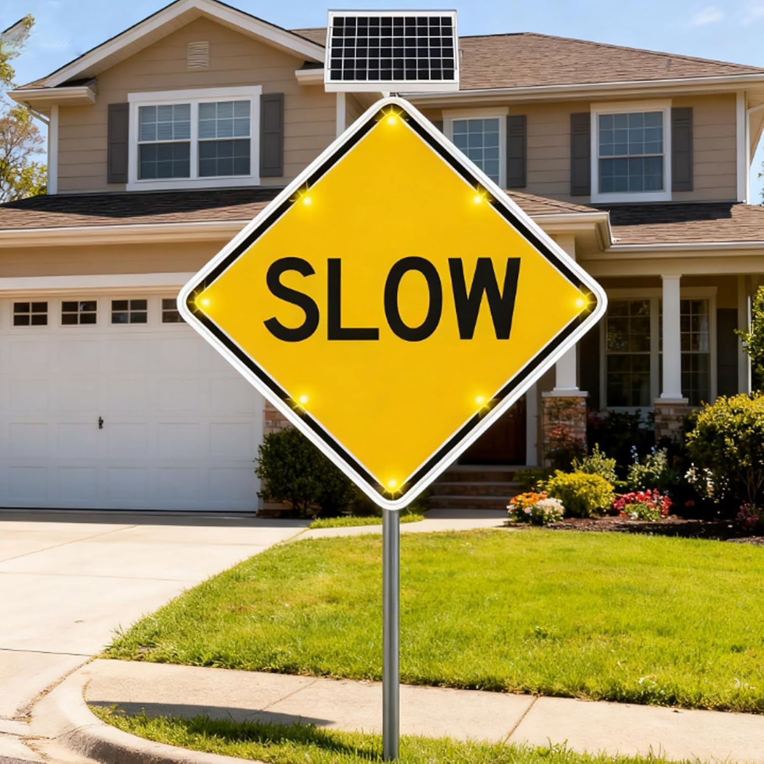 Ultimate Solar LED Stop Sign - Solar-Powered Blinking Traffic Sign with 8 Bright LEDs, 5-Day Backup, Weatherproof, Ideal for School Zones & Road Safety, 24in/60cm