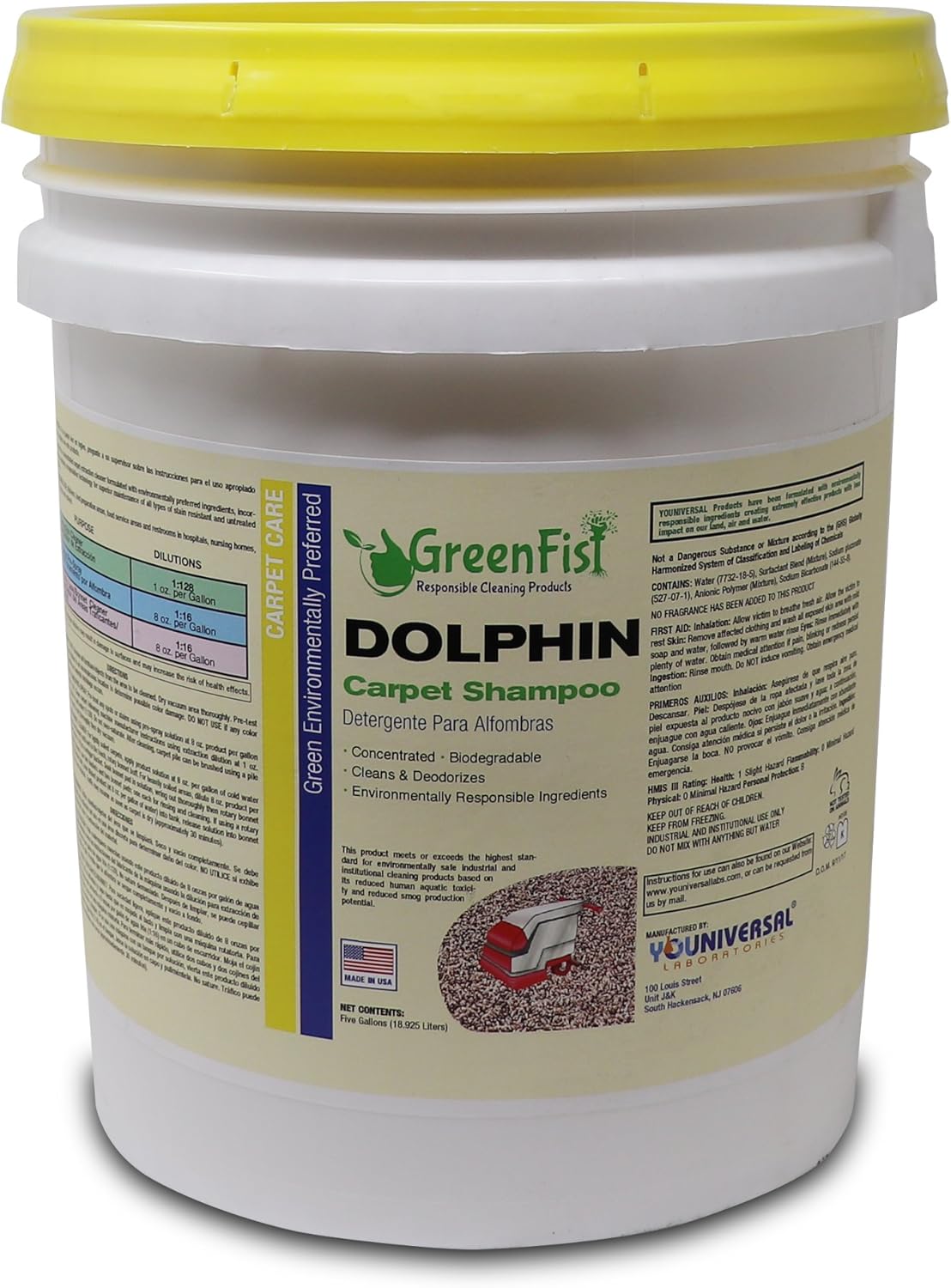 GreenFist Dolphin Carpet Extractor Odor & Stain Remover Shampoo Concentrated Deep Cleaner and Deodorizer[ Any Rug Or Carpet Machine] Unscented Formula, 5 Gallon Pail