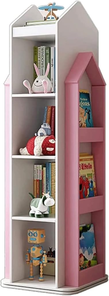 Sturdy Bookcases 360° Rotating Bookshelf 5 Tiers Standing Bookcase Creative Castle Shape Book Rack Children's Room Floor Bookshelf Organizer Beautify Your Room