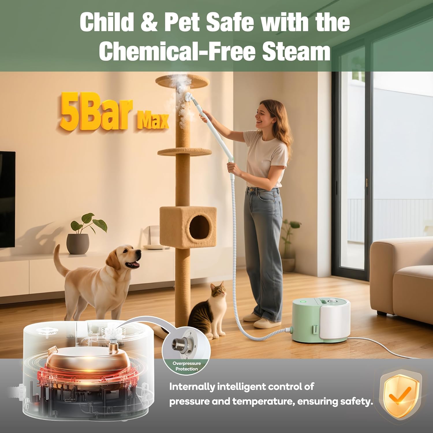 Newbealer Heavy-Duty Steam Cleaner NB282C Bundle with 8 Washable Microfiber Pads