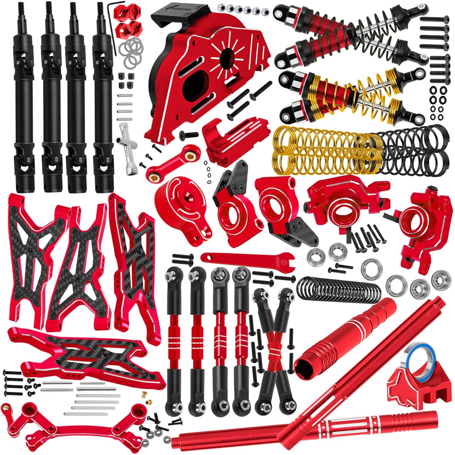 Upgrade Parts for 1/10 Big Rock 4X4 V3 3S BLX,RC Shocks&Arms&Caster Blocks hubs&25T Direct Mount Servo Saver&Steering Bellcranks&CVD&Support&Gearbox&Center Driveshafts&Links,Red