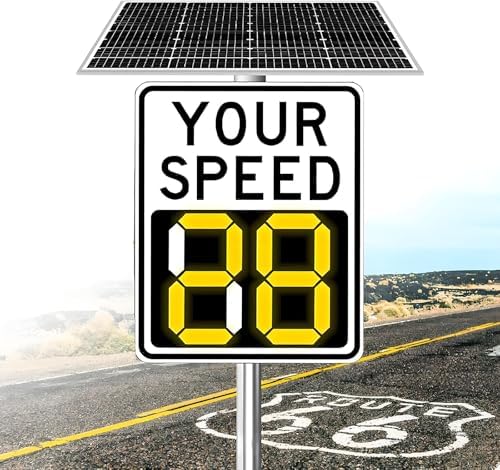 Solar Powered LED Radar Speed Display Sign, Traffic Feedback Warning Board, Aluminum Speed Sign for Enhanced Traffic Safety - 3 Digit Display, 50x70cm