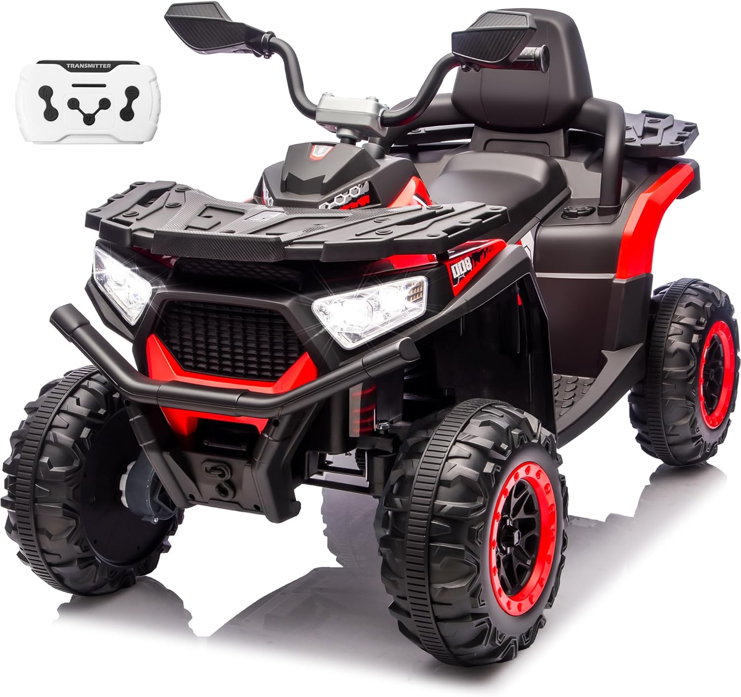 Kids Ride-On Electric ATV, 24V Battery Powered Kids Electric Vehicle 4-Wheeler Quad Car Toy w/Beverage Port, Kneepads, 800W Motor, 4 Spring Suspension, LED Headlights, Music