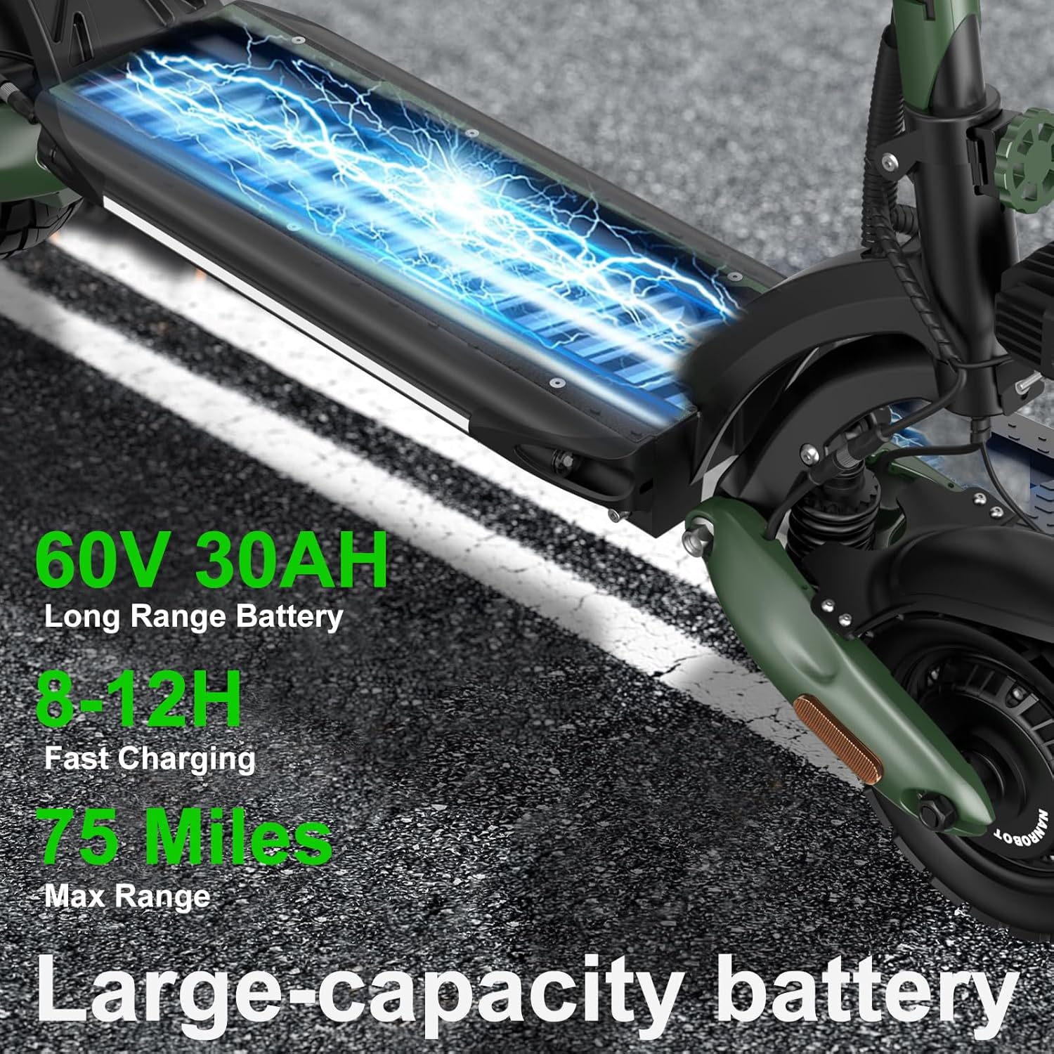NANROBOT D6+ Lightning H1 Electric Scooter Adults 3000W Dual Motors 45 MPH Top Speed 75/40/18 Miles Long Range Fast Electric Scooter 10