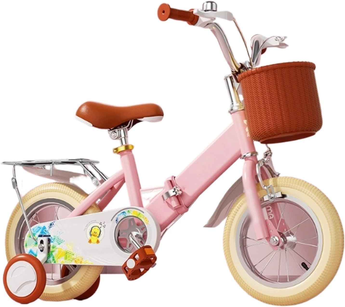 Wiggle Scooter Kids Bike Ages 2-9 Years Bikes with Doll Bike Seat and Basket Foldable Bicycle(Pink1,18inch)