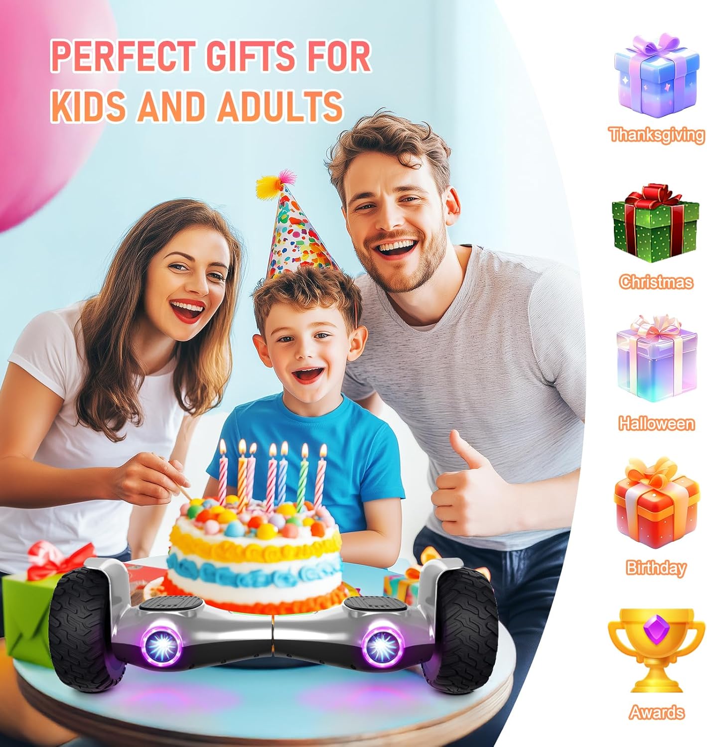 LIEAGLE Scooter, Self Balancing Scooter with Bluetooth Speaker LED Lights Wheels,Dual 300w Motors, 7.5 mph Max Speed & 8.5 Miles Max Range, for Kids, Boys, Gilrls, Adults, for All Ages