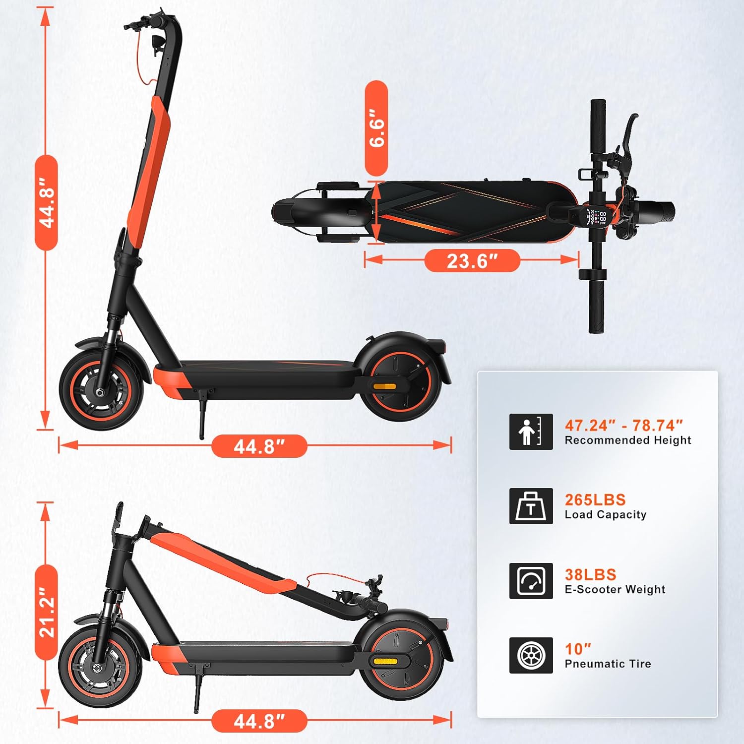 Electric Scooter Adults, 800W Peak Power & 21 MPH Portable Foldable Eletric Scooter, Up to 22 Miles Range, 10
