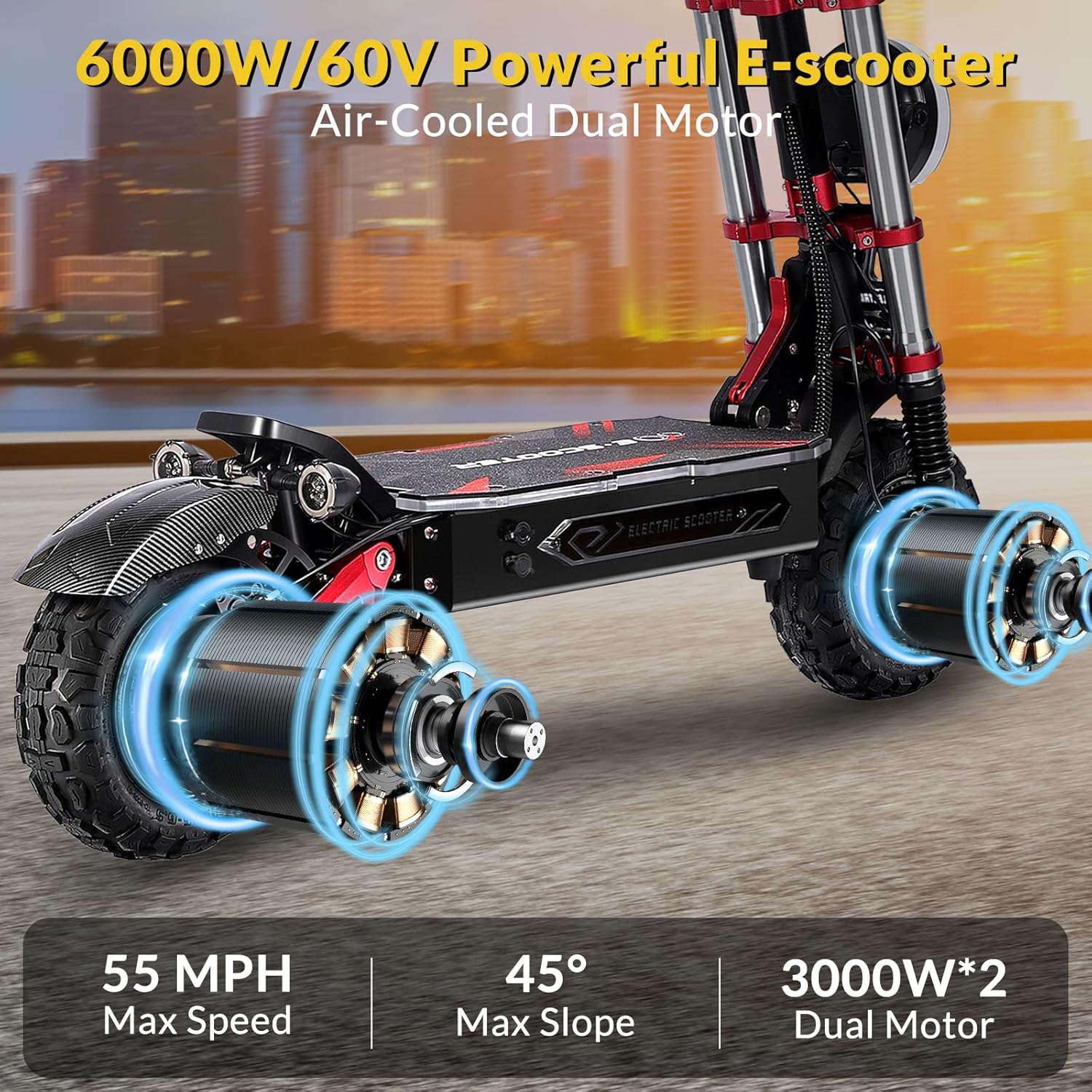 Fast Electric Scooter for Adults 52MPH 60V 38Ah Escooter 6000W Dual Motor Up to 75 Miles Folding E-Scooter with Seat 11