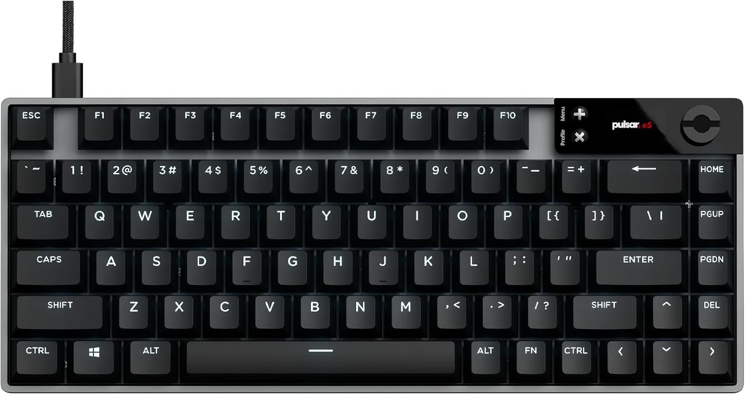 Pulsar Gaming Gears eS HE 70 Mechanical Gaming Keyboard, 8K Scan Rate & 8K Polling for Ultra-Low Latency, Hot Swappable, PBT Double-Shot Keycaps, RGB Backlit, Volume Knob, 70%, 79keys (Black)