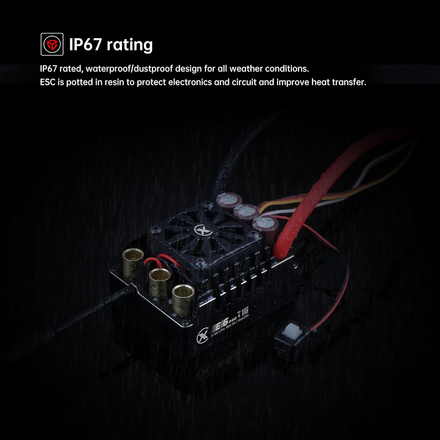 XC E6PRO Sensored Brushless ESC for RC Car, 3-8S Lipo,300A Continuous Current,8-25A 6.0/7.4/8.4V BEC,Efficient Protection,Support Turbo Timing and APP Control, Applicable to 1/6、1/7