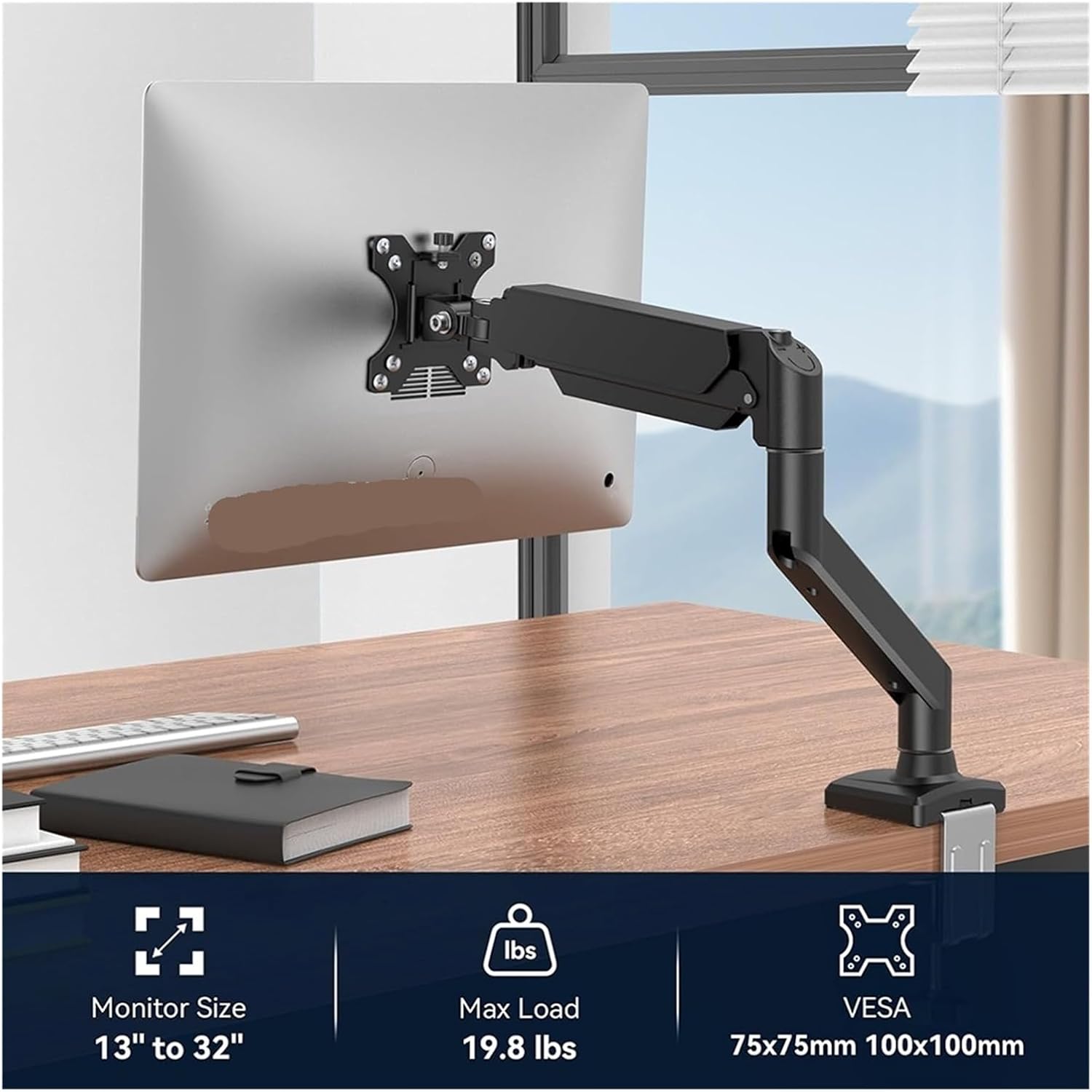Single Monitor arm Adjustable Gas Spring Single Monitor Stand Desktop Monitor Stand, Supports up to 17.3-inch Screen Computer(White)