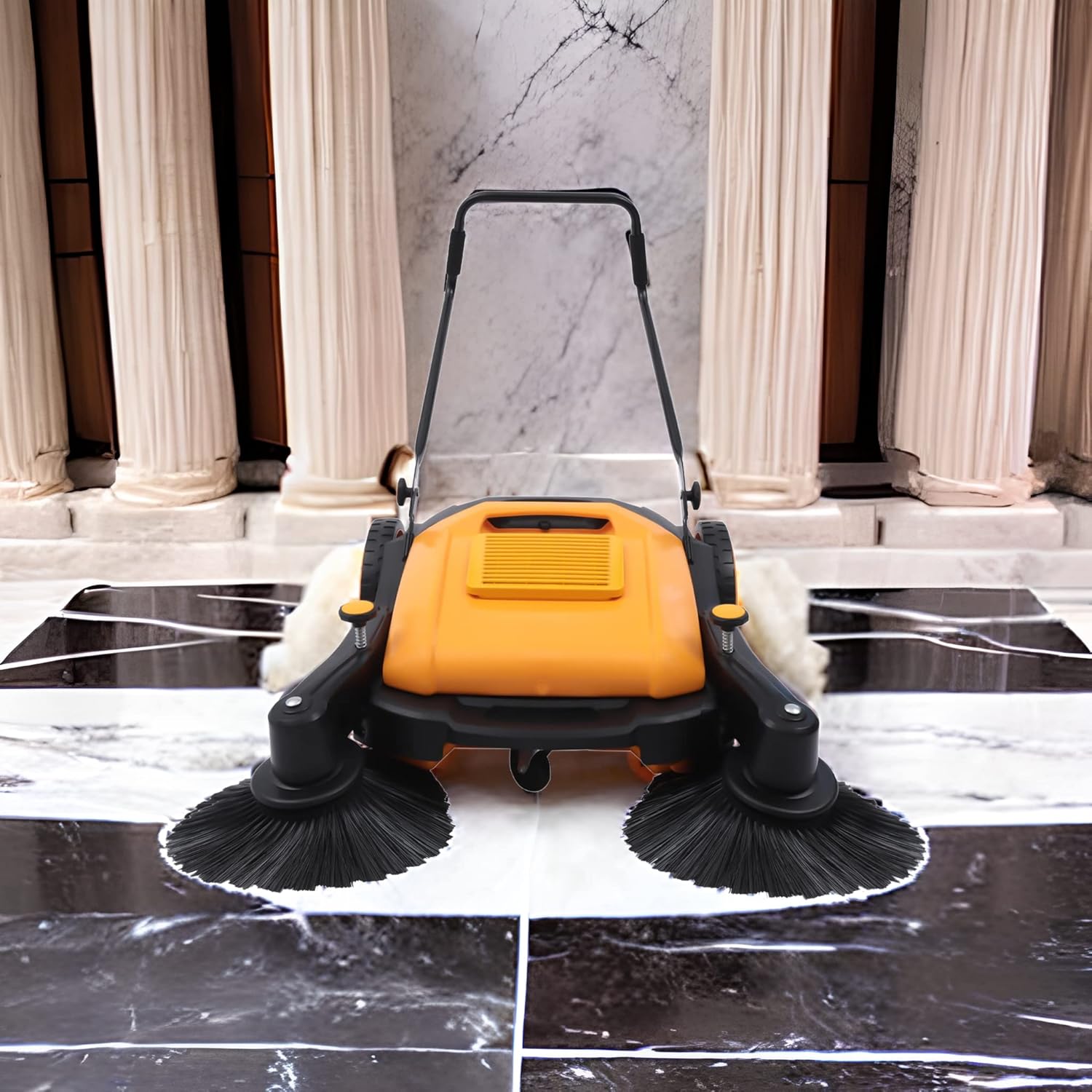 Manual Push Sweeper, 39611ft²/h Walk-Behind Hand Push Floor Sweeper - 14.53gal Capacity, 41.34in Sweeping Width for Indoor/Outdoor