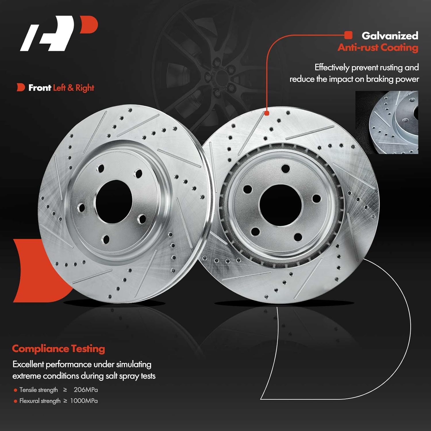 A-Premium Front and Rear Drilled and Slotted Disc Brake Rotors Compatible with Select Dodge, Chrysler, Ram and Volkswagen Models - Grand Caravan, Journey, Town & Country, C/V, Routan, 4-PC Set