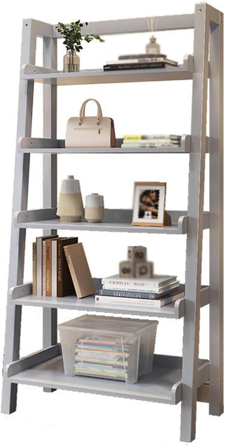 LOKORI Multifunctional Ladder Bookshelf,5 Tier Wood Bookshelves Storage Organizer,Freestanding Plant Display Standing Bookcase for Home Office, Bedroom,C