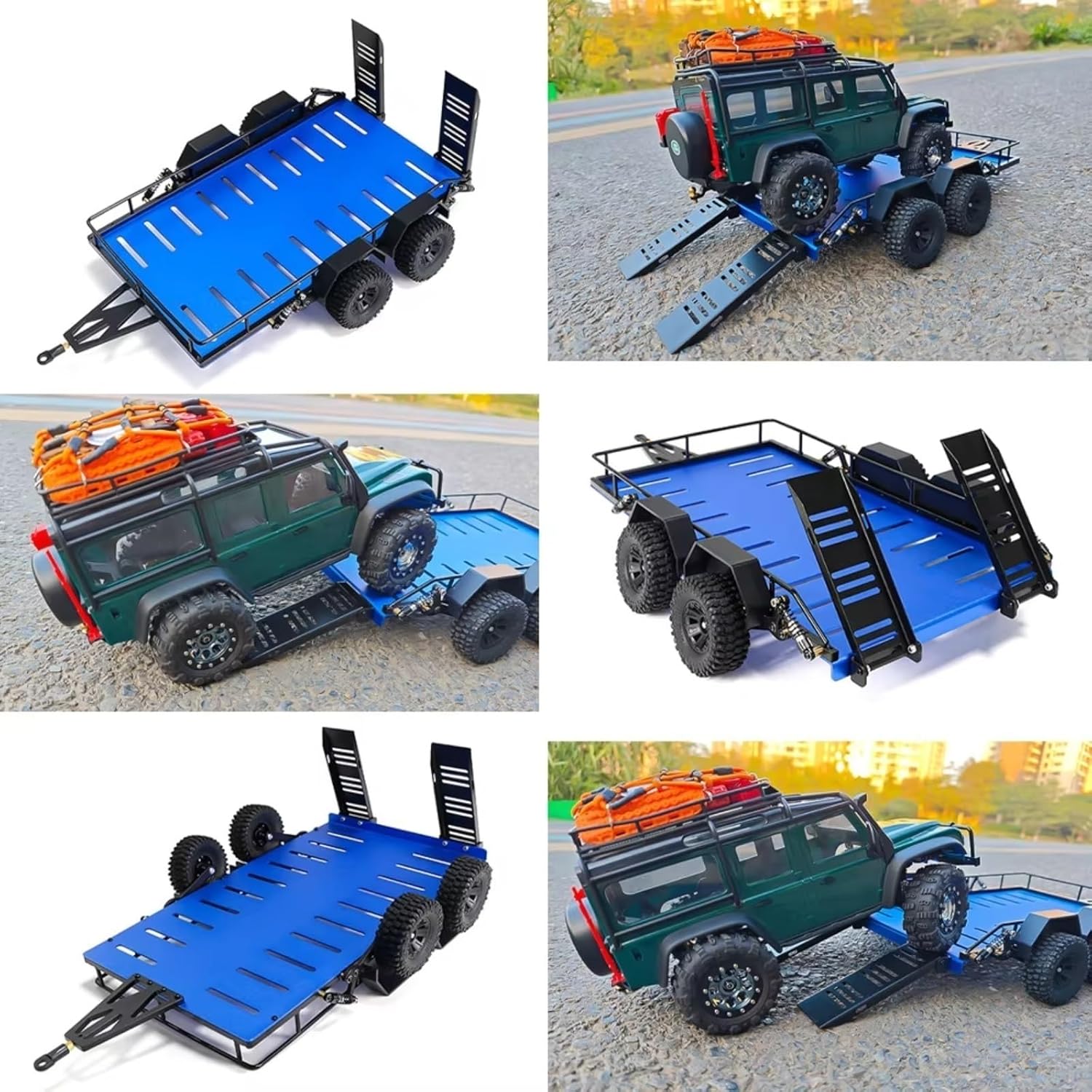 RC Car Parts Compatible with TRX4M 1/18 RC Crawler Car Upgrade Modification Parts Accessories Metal Trailer Car Cargo Carrier(Blue)