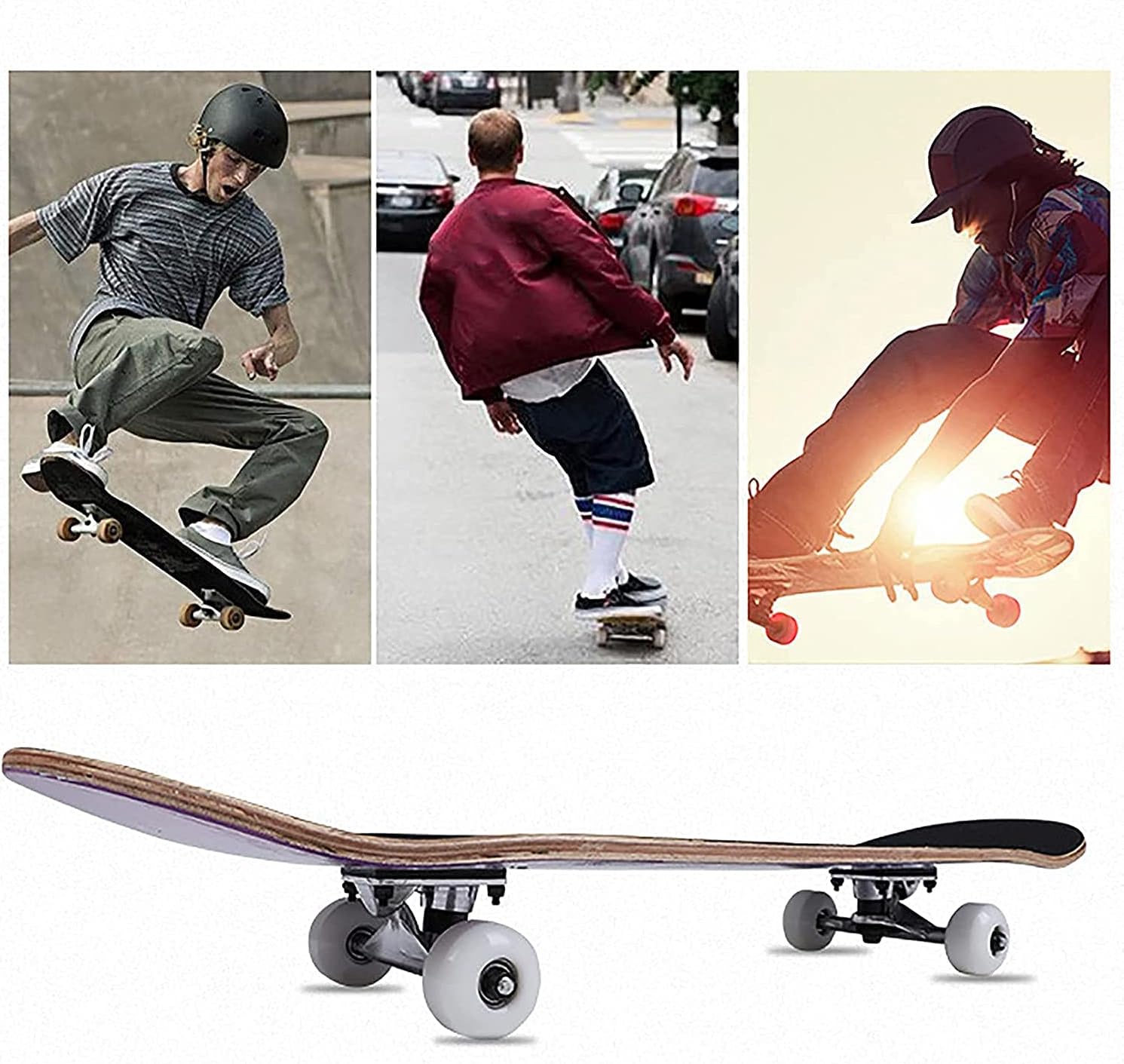 Four-Wheel Skateboard 7-Layer Maple Deck Skateboard Beginner Professional Standard Double Kick Board Suitable for Adults and Teenagers 31 inches X 8 inches