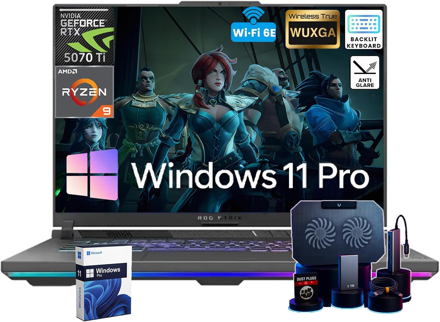 ASUS ROG Strix G16 Gaming Laptop • Dedicated GeForce RTX 5070 Ti • 16’’ WUXGA 300 nits Display • AMD Ryzen 9 8940HX • Backlit KB • AI Noise Cancellation • Win 11 Pro • Accessories • 64GB DDR5+2TB SSD