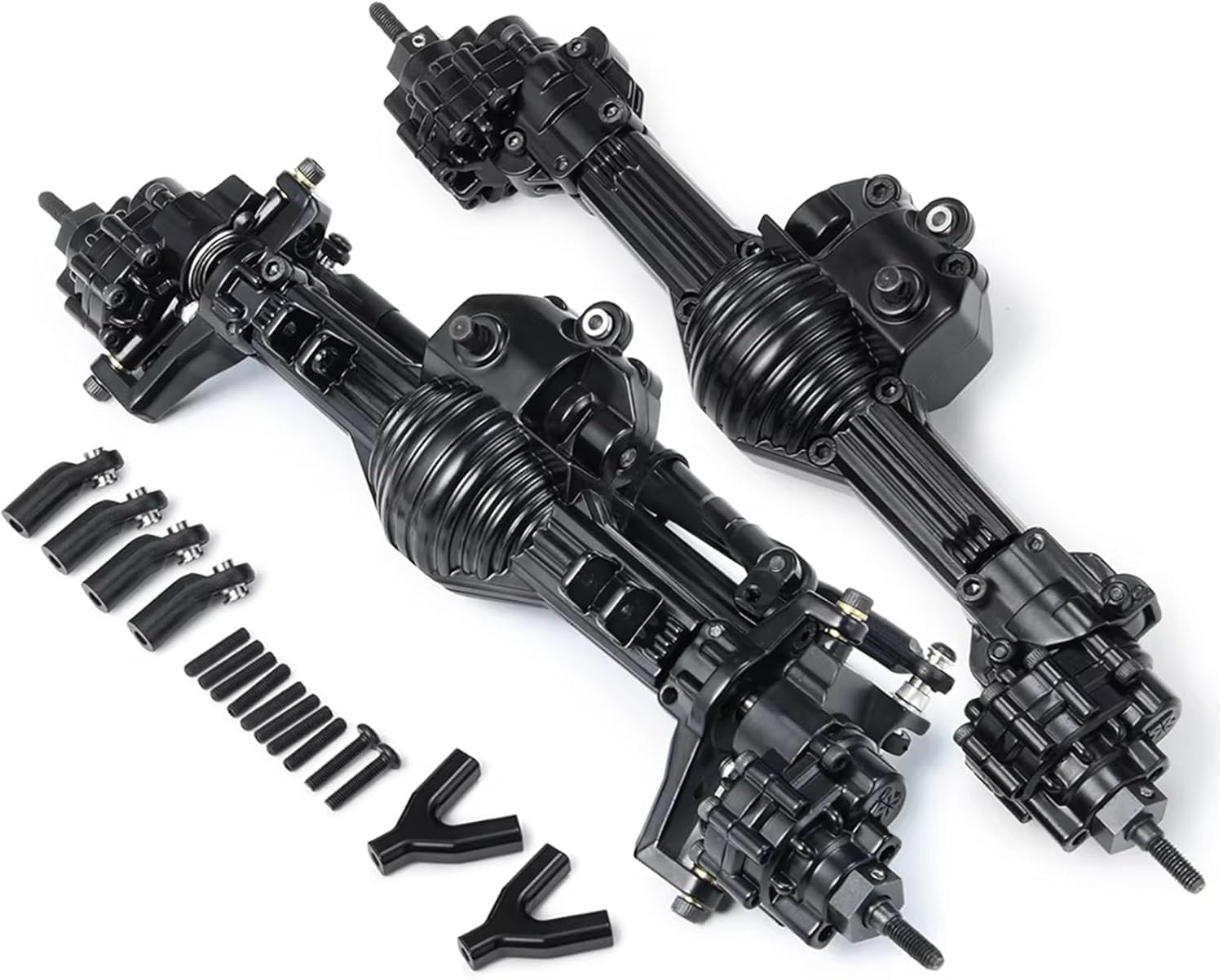 RC Car Accessories Compatible with Axial for SCX10 II 90028 1/10 RC Crawler Parts Replacement Accessories Metal Axle Front Rear Straight Complete Axle(Front and Rear)