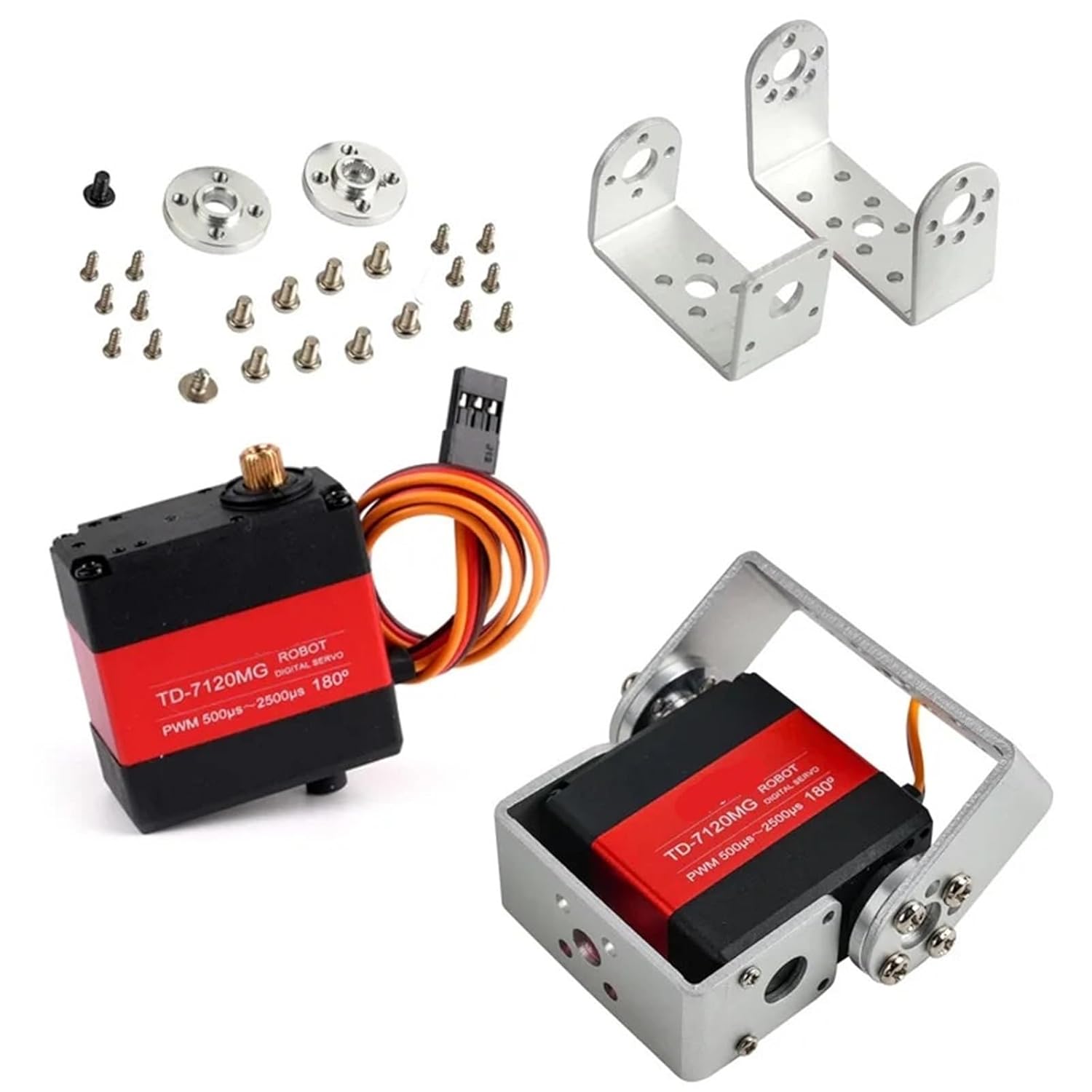 TD-7120MG Metal Digital Servo 20KG Carbon Brush Motor 180°/270° Angle Controllable with Bracket Servos RC Model Parts(4PCS 180 Degree)